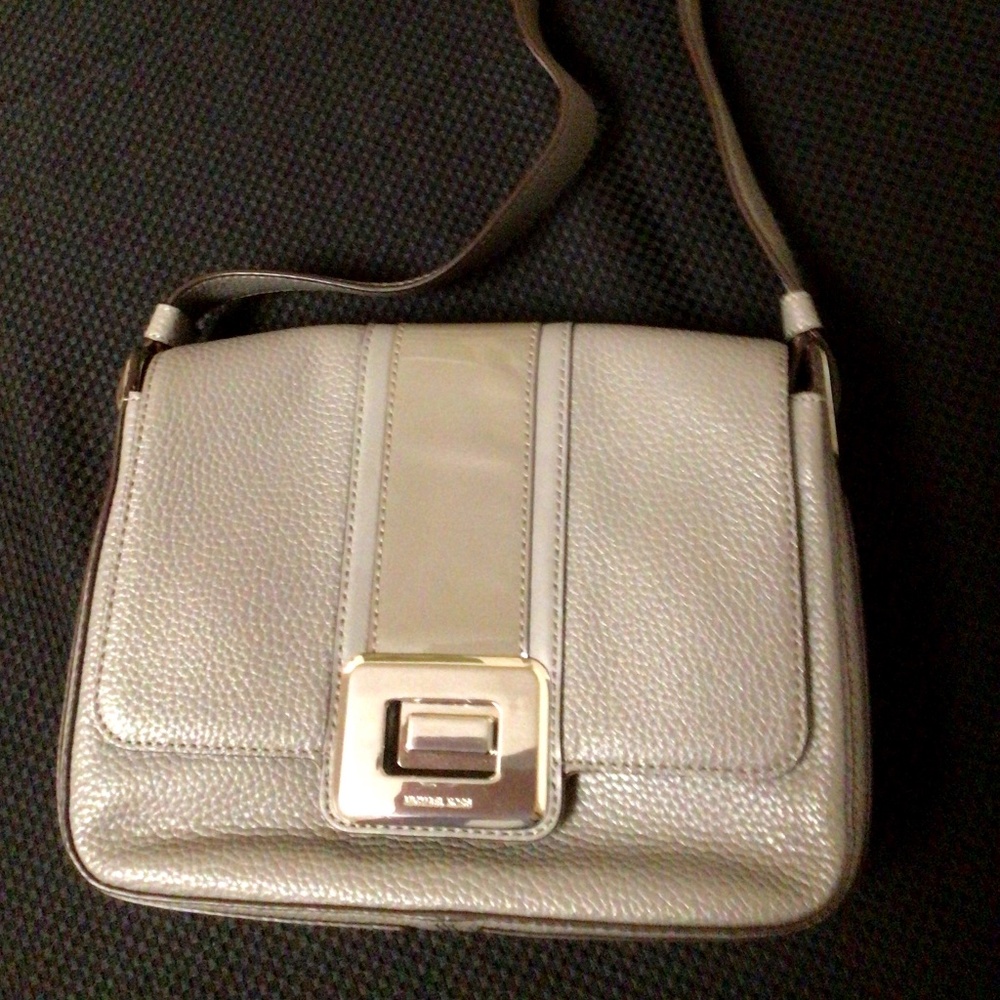 MICHAEL Michael Kors “Lila” patent leather & leather grey shoulder bag